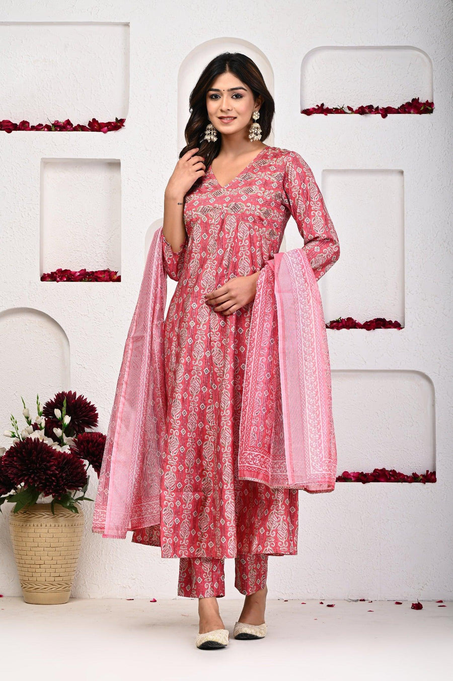 Print Alia Cut Anarkali Kurta Set for Women with Dupatta