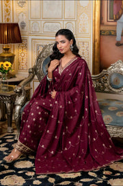 Wine Anarkali Kurta Set for Women with Dupatta - Elegant Ethnic Wear