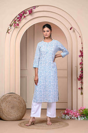 Elegant Blue Floral Printed Kurti - Stylish & Comfortable