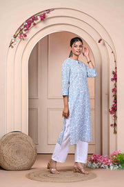 Elegant Blue Floral Printed Kurti - Stylish & Comfortable