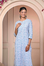 Elegant Blue Floral Printed Kurti - Stylish & Comfortable