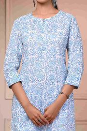 Elegant Blue Floral Printed Kurti - Stylish & Comfortable