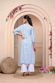 Elegant Blue Floral Printed Kurti - Stylish & Comfortable