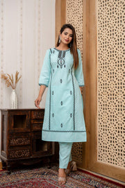 Elegant Light Blue Embroidered Kurta Sem