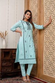 Elegant Blue Kurti Set with Black Embroidery