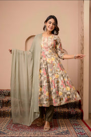 Elegant Floral Anarkali Dupatta Set Traditional Wear