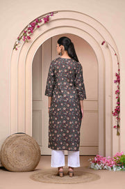 Discover elegance with our Brown Straight Printed Cotton Kurti