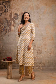 Brown floral cotton suit set with dupatta