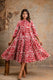 Aaronee Red Floral Tiered Cotton Middy Dress – Casual Ethnic Wear for Women