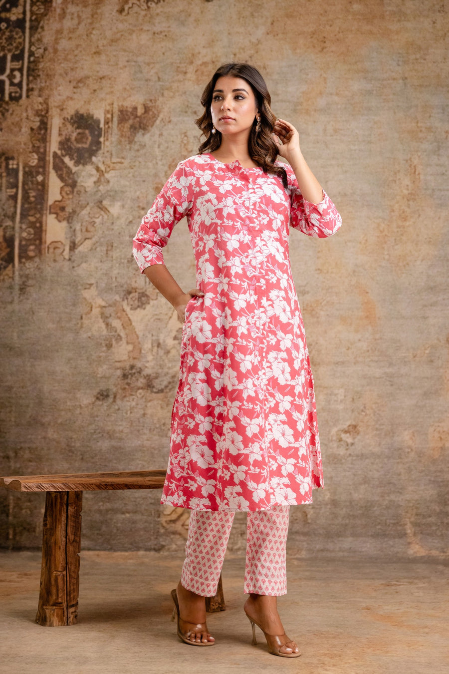 Casual wear floral cotton kurti set for women