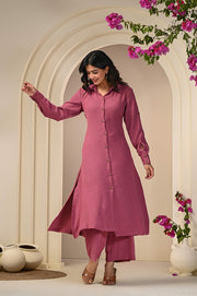 Chic Pink Cord Set for Women - Elegant Kurta Pant Ensemble