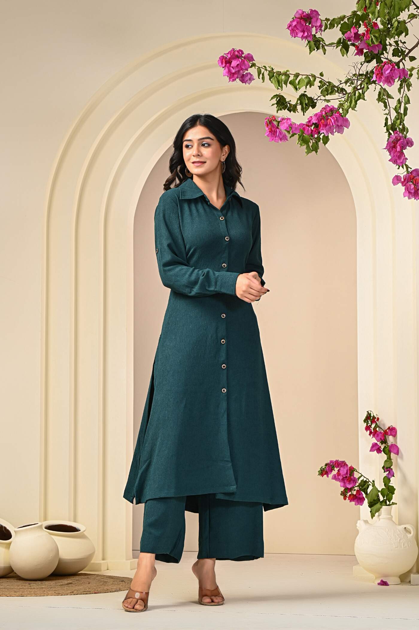 Classic Green Cord Set for Women | Aaroone Ethnic Wear