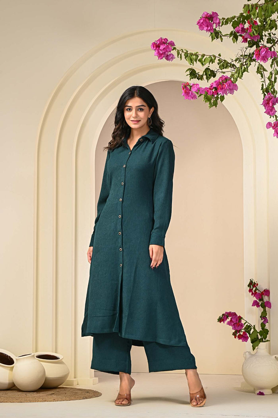 Classic Green Cord Set for Women | Aaroone Ethnic Wear