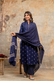 Comfortable Cotton Kurti Pant Set with Dupatta – Aaronee Blue