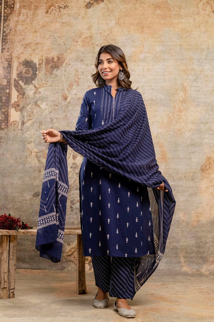 Comfortable Cotton Kurti Pant Set with Dupatta – Aaronee Blue
