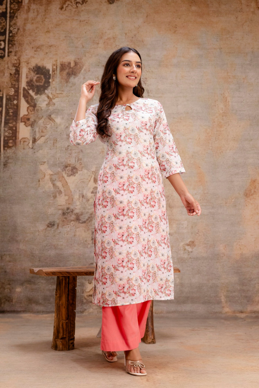 Comfortable pastel printed kurta with pants