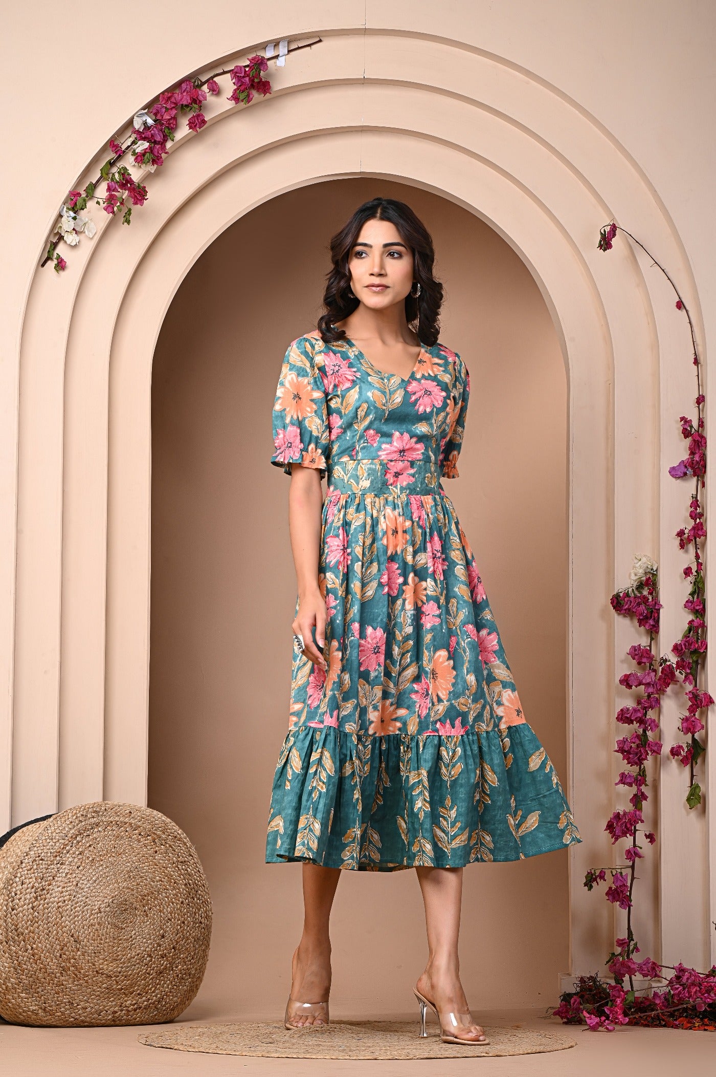 Embrace Floral Elegance with Aaronee Cotton Flower Printed Middy.