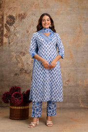 Cotton floral printed kurta with pants