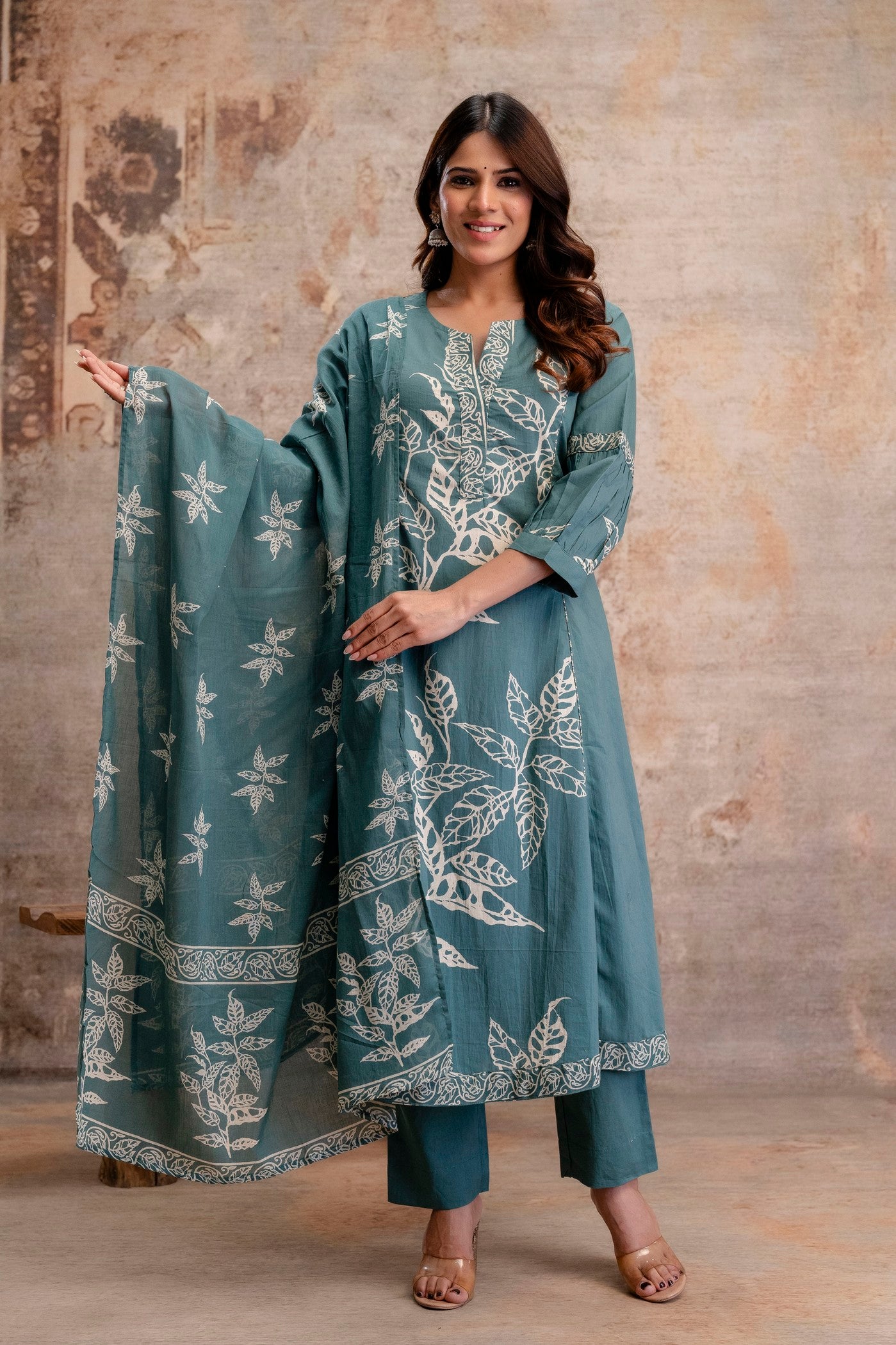 Aaronee Pure Cotton BLue Printed Dupatta Set – Elegant Handblock Style Ethnic Suit for Women
