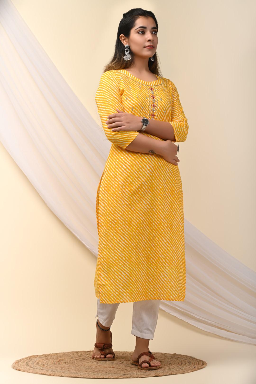 Lahriya Yellow Kurtis