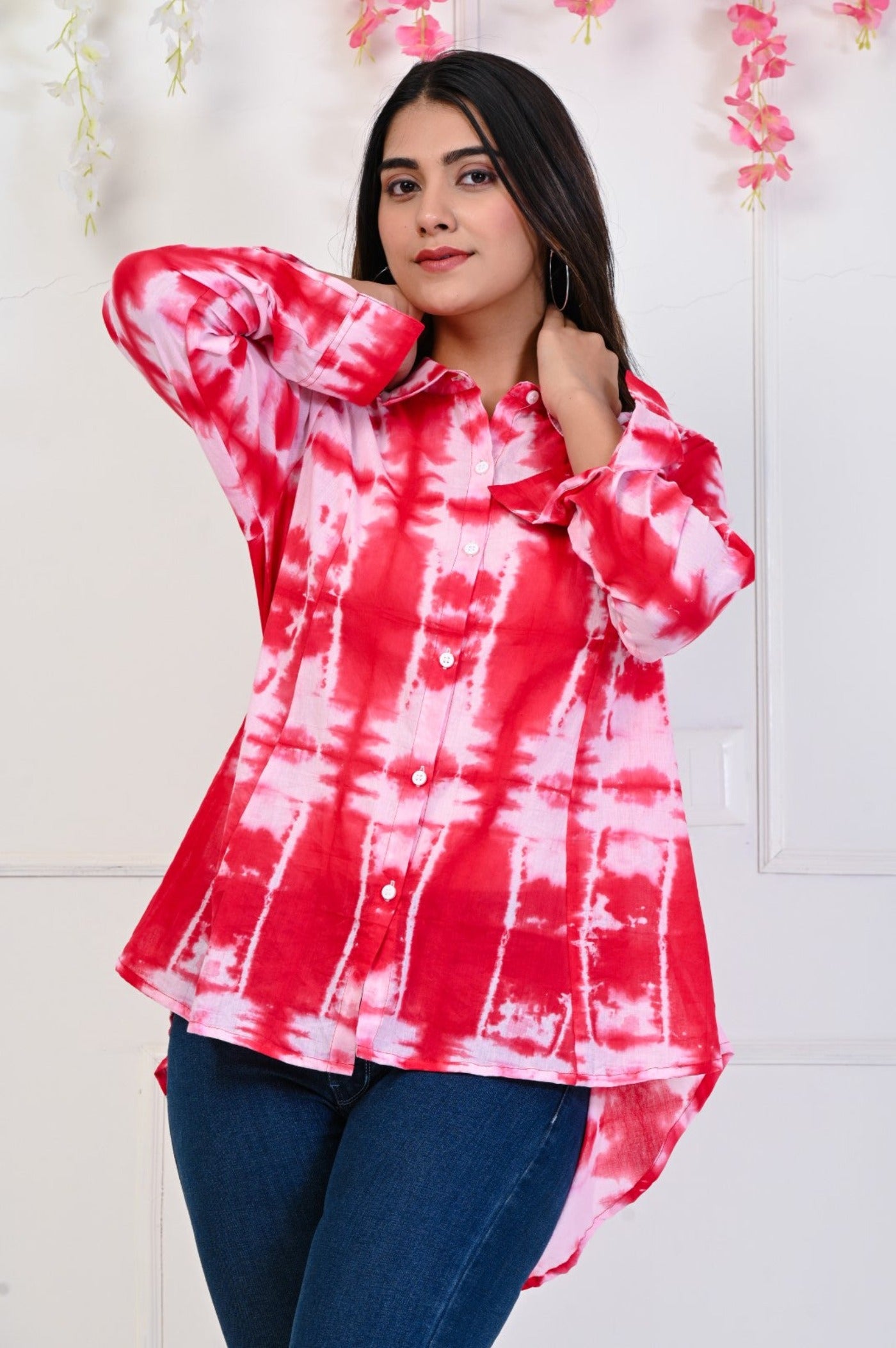 Red Tye & Dye Shirt in Indo- Western Style Elevate Your Wardrobe.