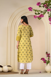 Mehndi Green Elegance Yellow Printed Kurti