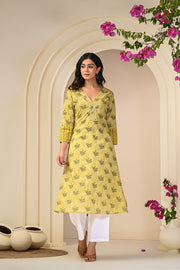 Mehndi Green Elegance Yellow Printed Kurti