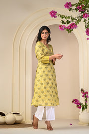 Mehndi Green Elegance Yellow Printed Kurti