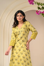 Mehndi Green Elegance Yellow Printed Kurti