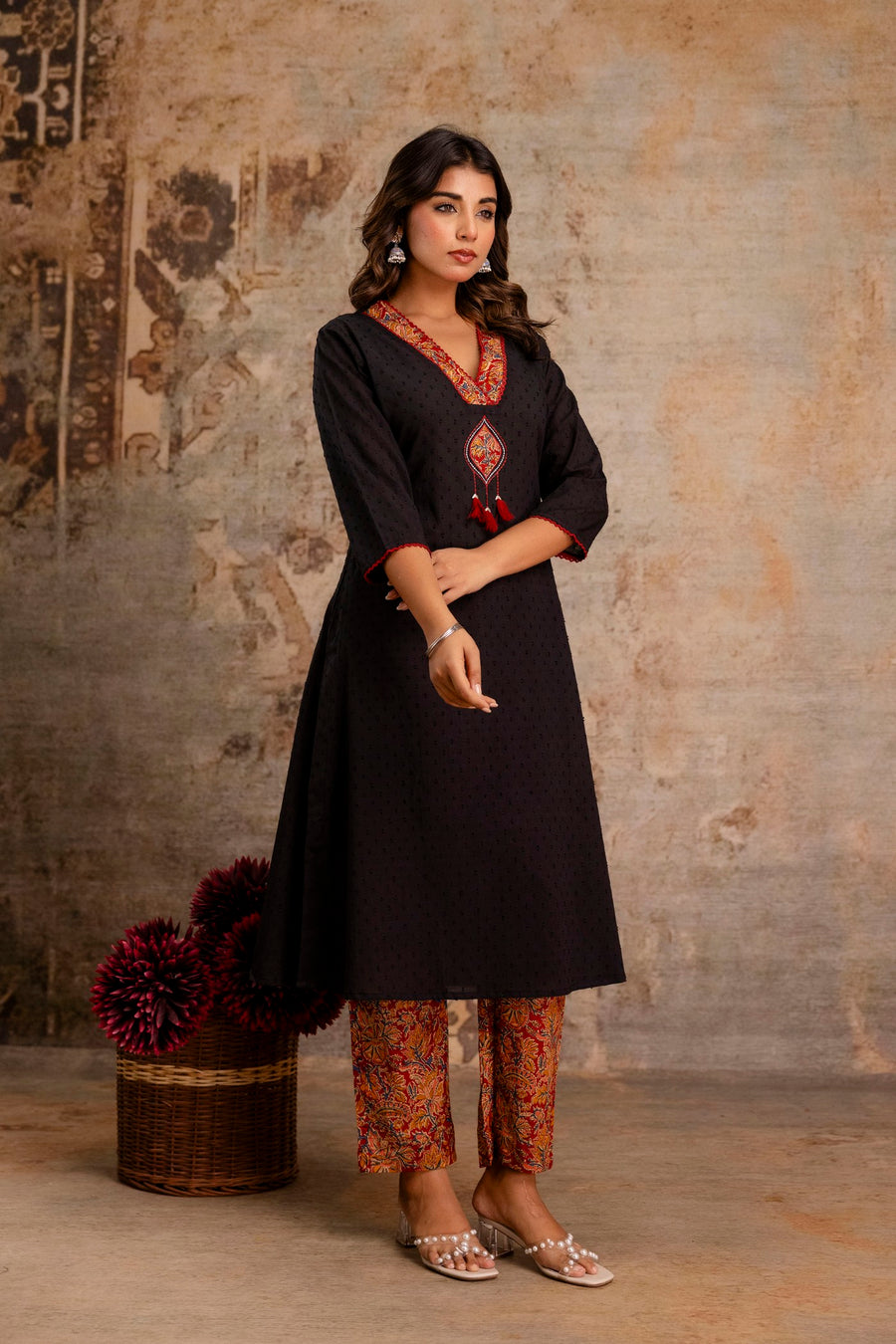 Designer lace neckline kurta set India