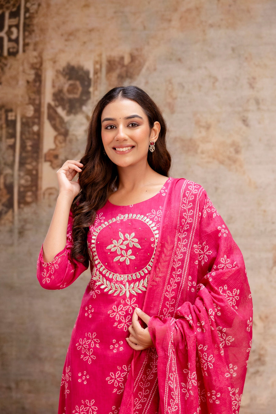 Designer pink kurta pant set with dupatta