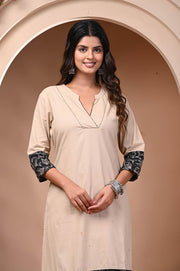 Elegant Beige and Black Printed Kurti Set