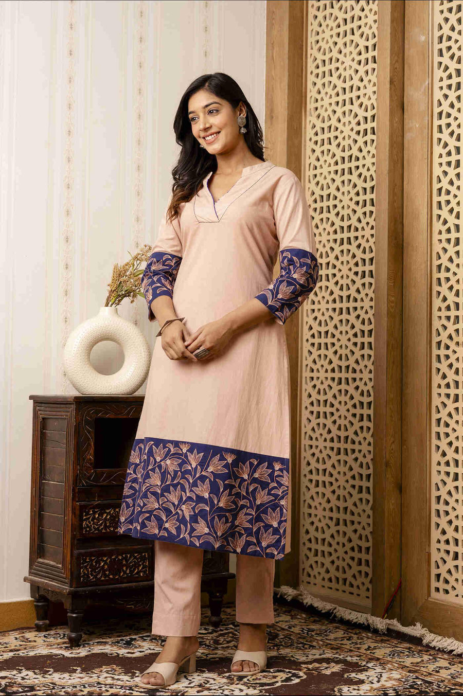 Stylish Beige and Blue Kurta Set for the Modern Woman