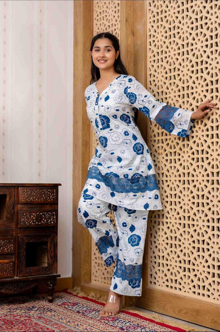 Elegant Blue Floral Kurta Set - Stylish & Comfortable