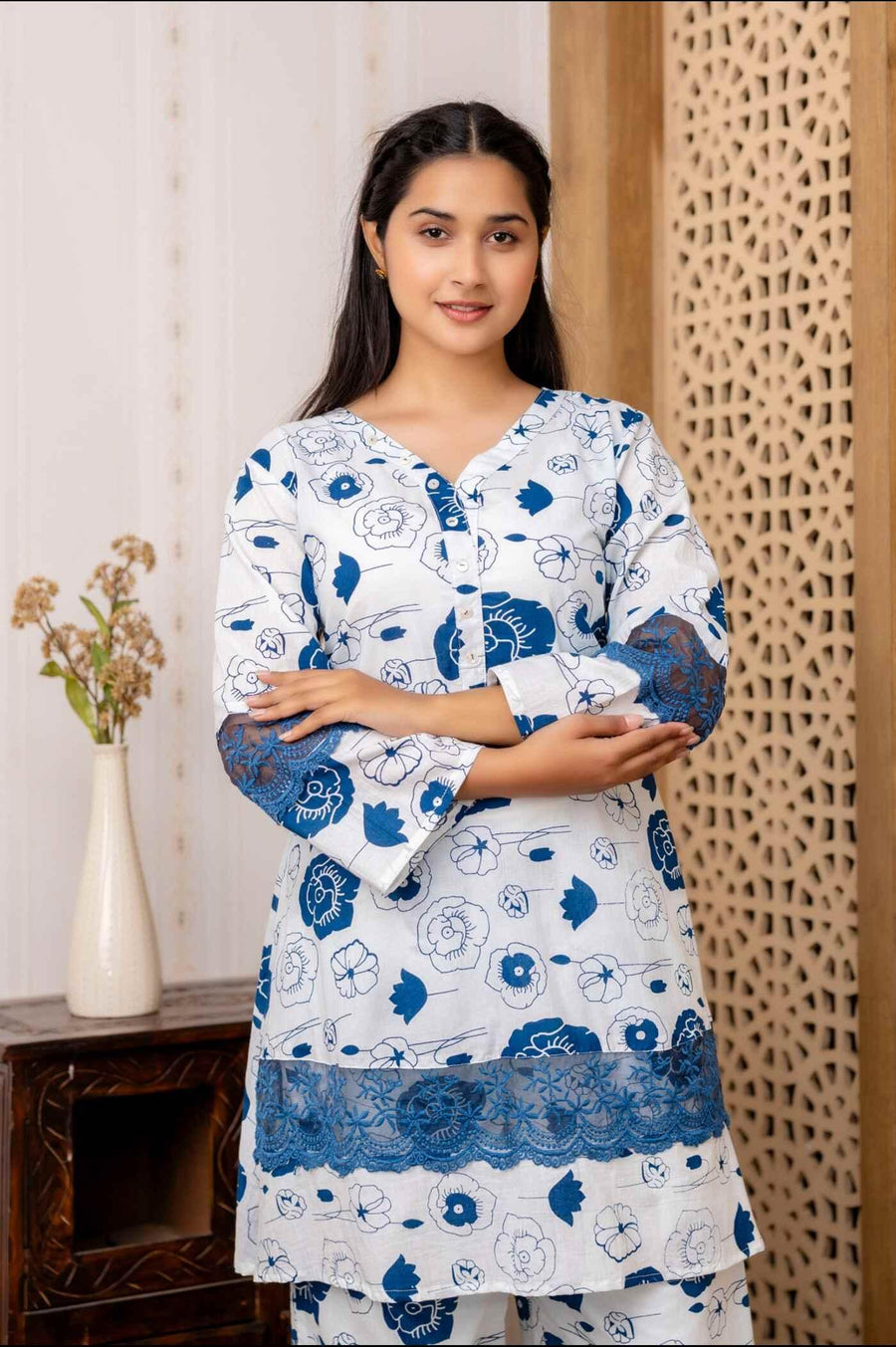 Elegant Blue Floral Kurta Set - Stylish & Comfortable