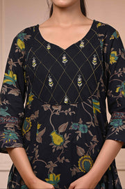 Explore the Elegant Floral Black Kurta Set with Dupatta