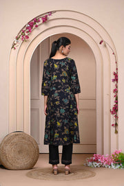 Explore the Elegant Floral Black Kurta Set with Dupatta