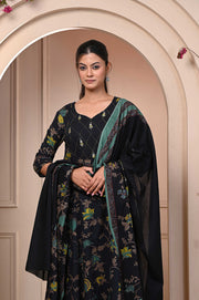 Explore the Elegant Floral Black Kurta Set with Dupatta