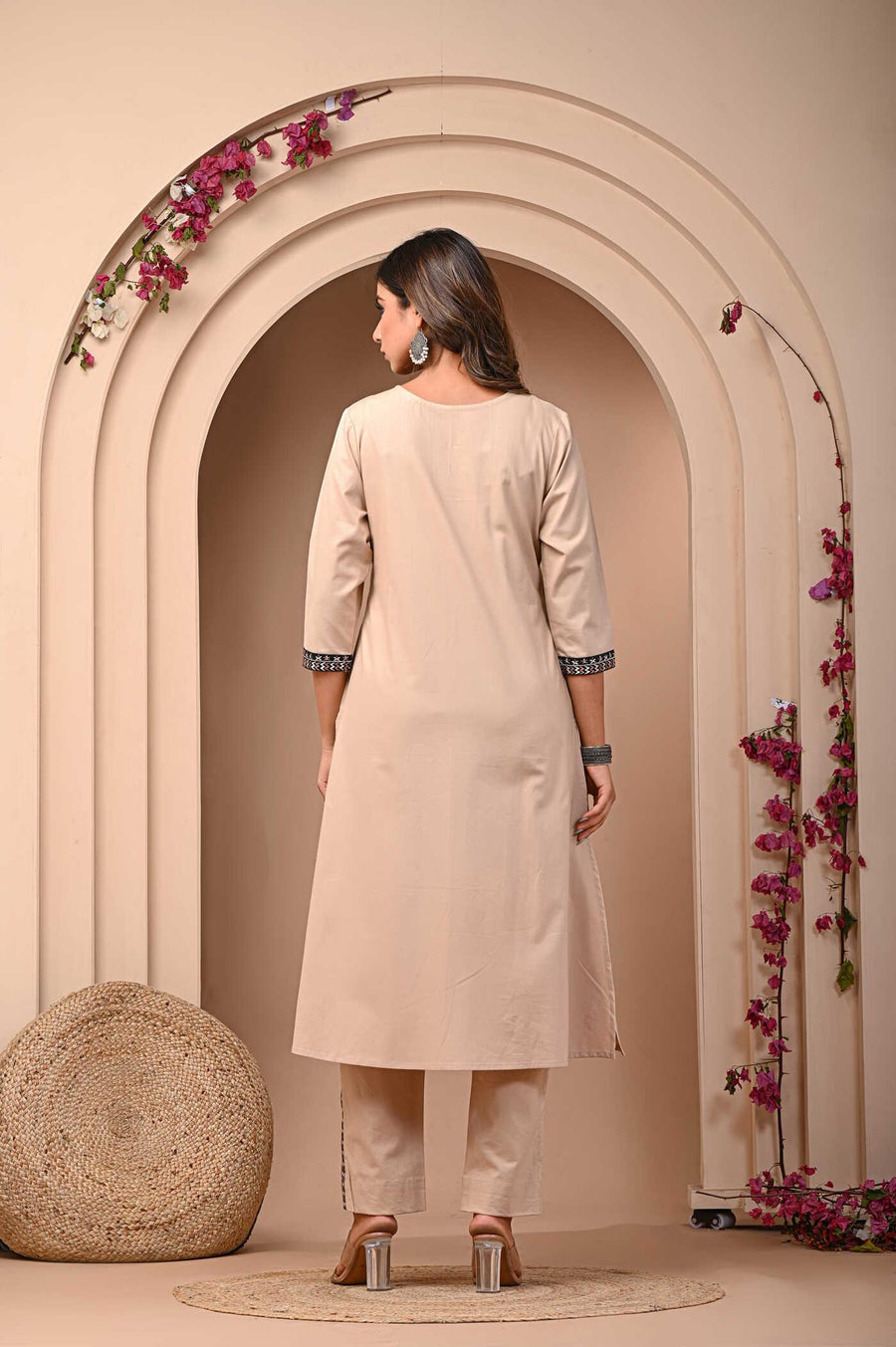 Beige Kurti with Black Embroidery - Elegant & Stylish