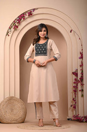 Beige Kurti with Black Embroidery - Elegant & Stylish