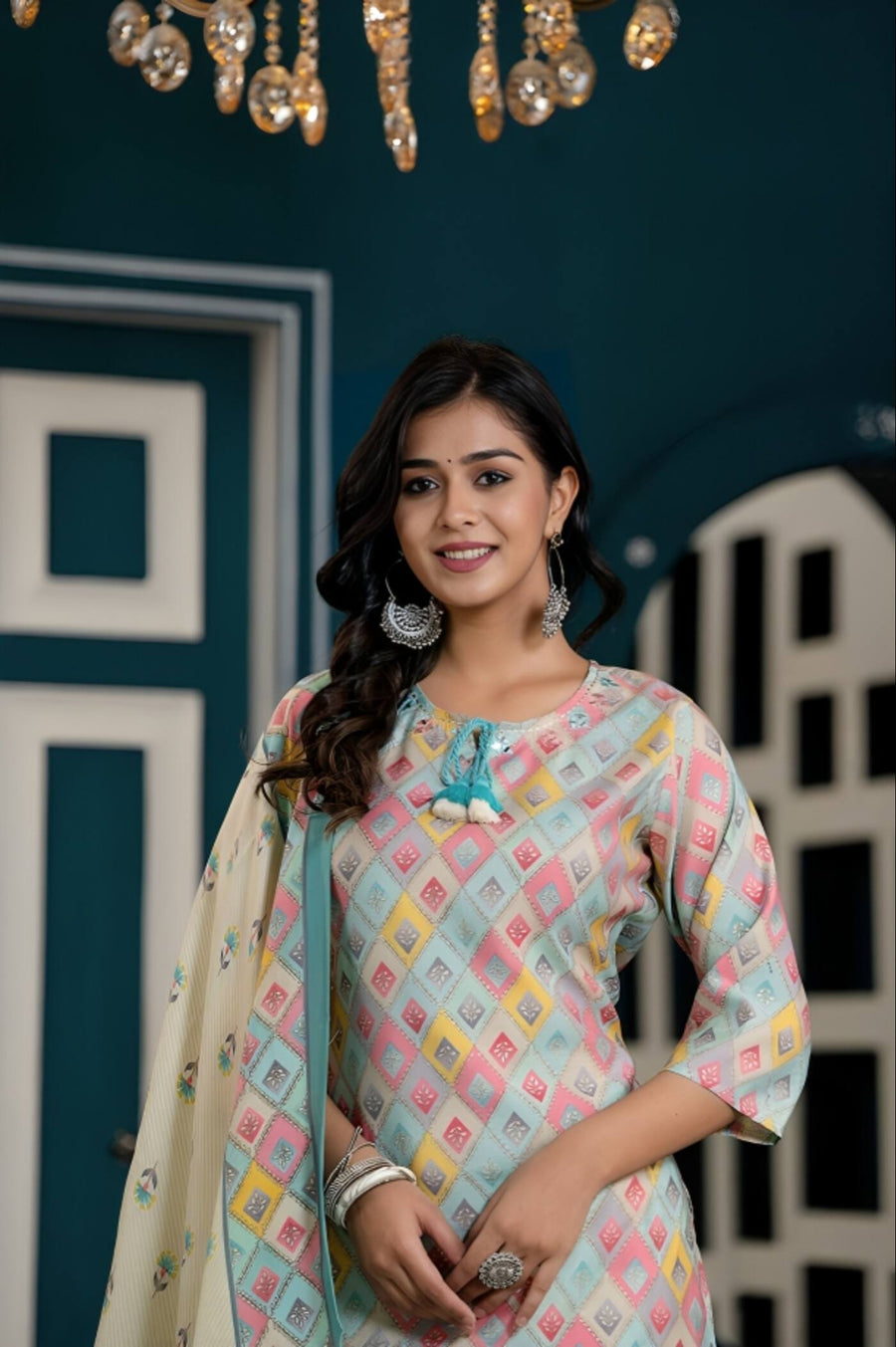 Elegant Multicolor Printed Kurta Set with Dupatta