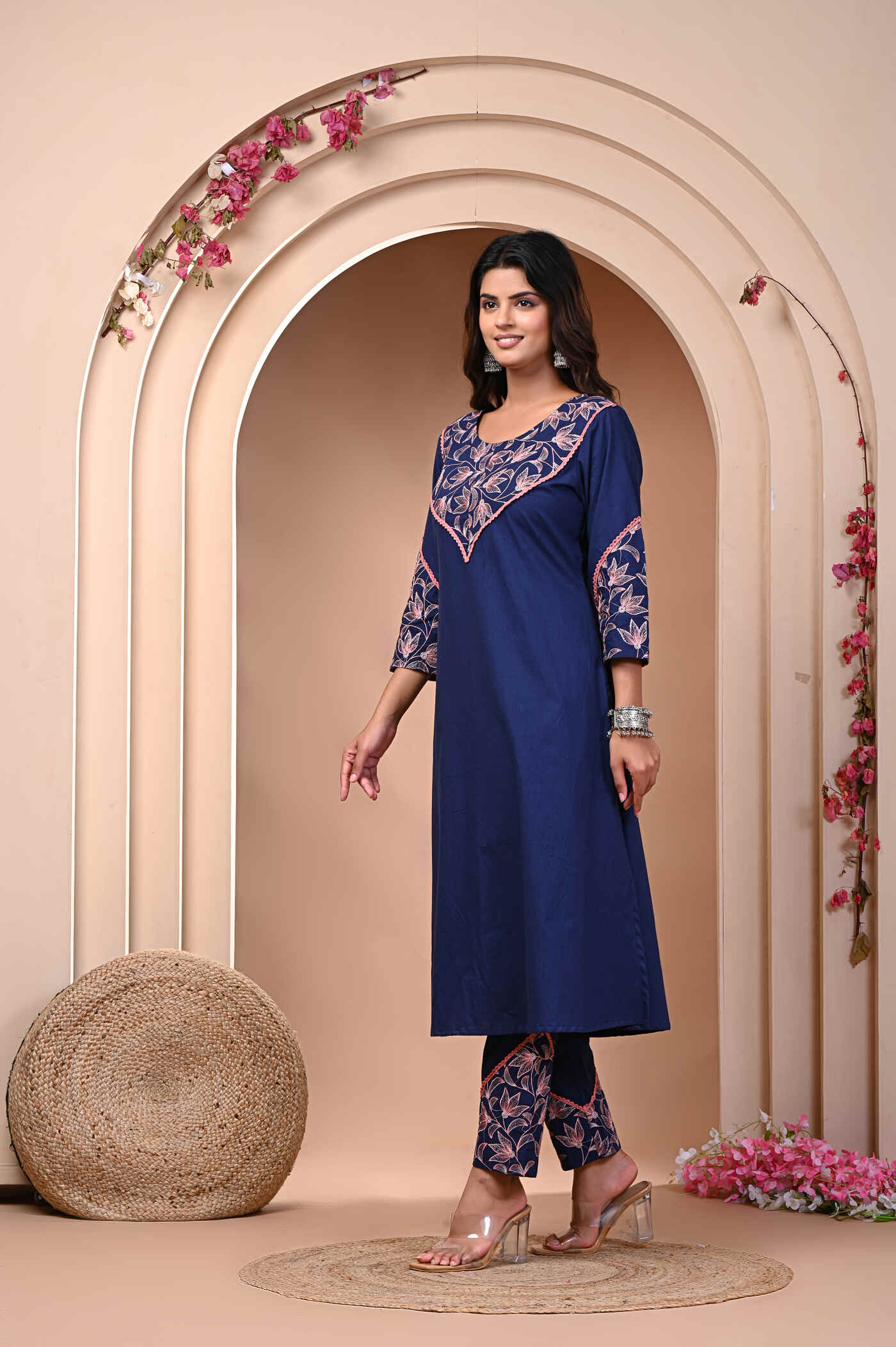 Step into Style with Our Navy Blue Embroidered Kurti