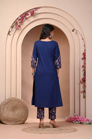 Step into Style with Our Navy Blue Embroidered Kurti