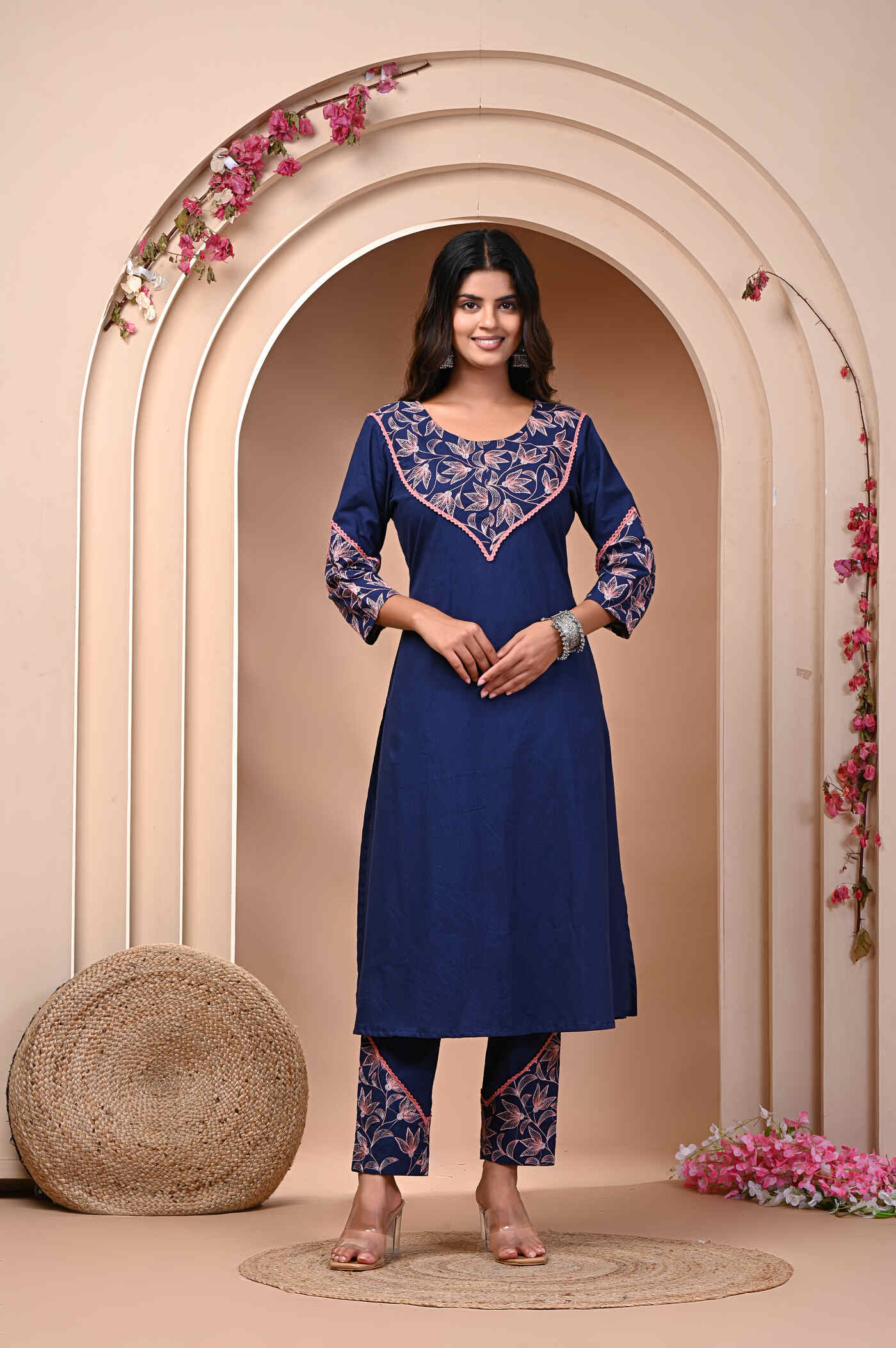 Step into Style with Our Navy Blue Embroidered Kurti