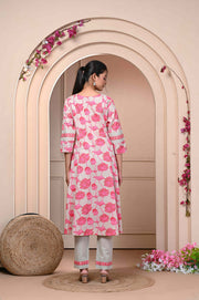 Elegant Pink Floral Kurta Set with Dupatta