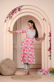 Elegant Pink Floral Kurta Set with Dupatta