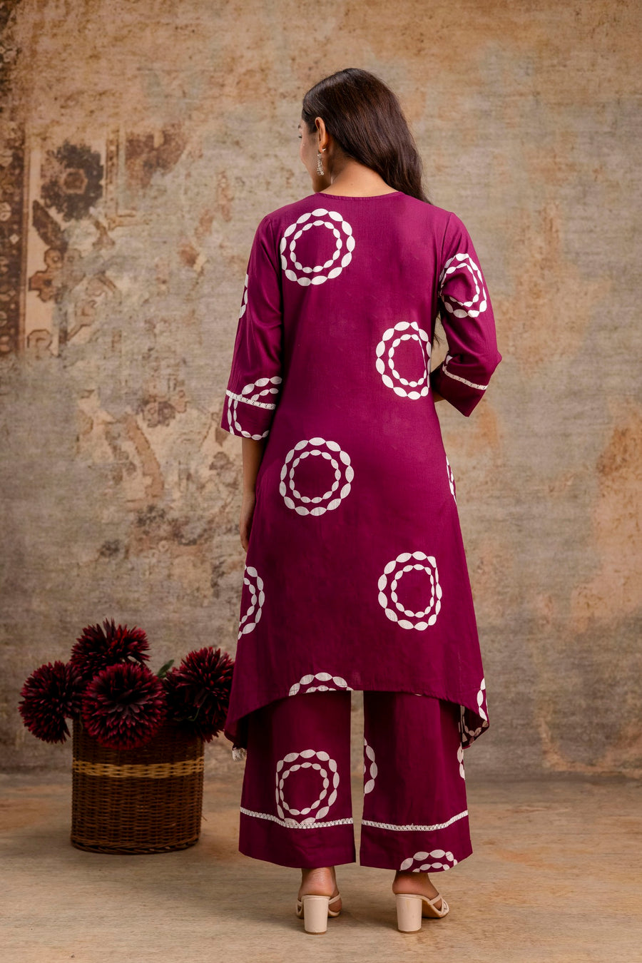Elegant Aaronee Cotton Kurti Pant Set in Maroon