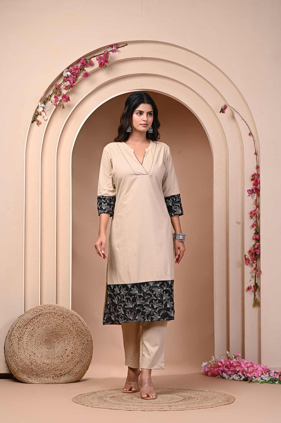 Stylish Beige and Blue Kurta Set for the Modern Woman