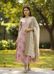 Elegant floral pure cotton kurta with dupatta Aaronee