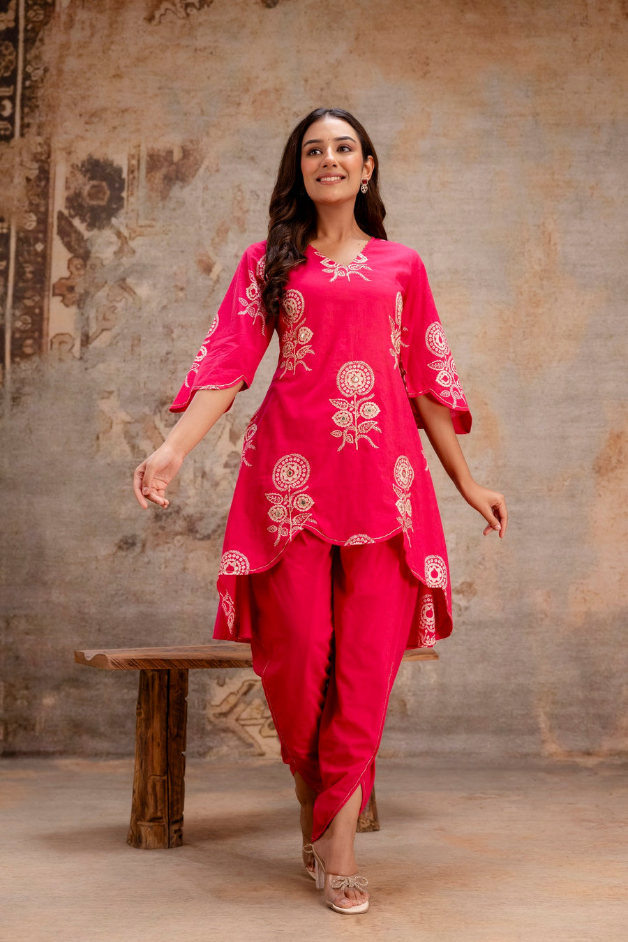 Elegant pink kurti with tulip pants for women